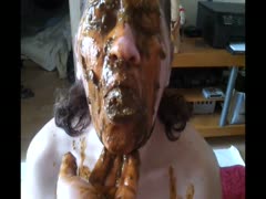 Slut almost puked after tasting her wet poop on a plate
